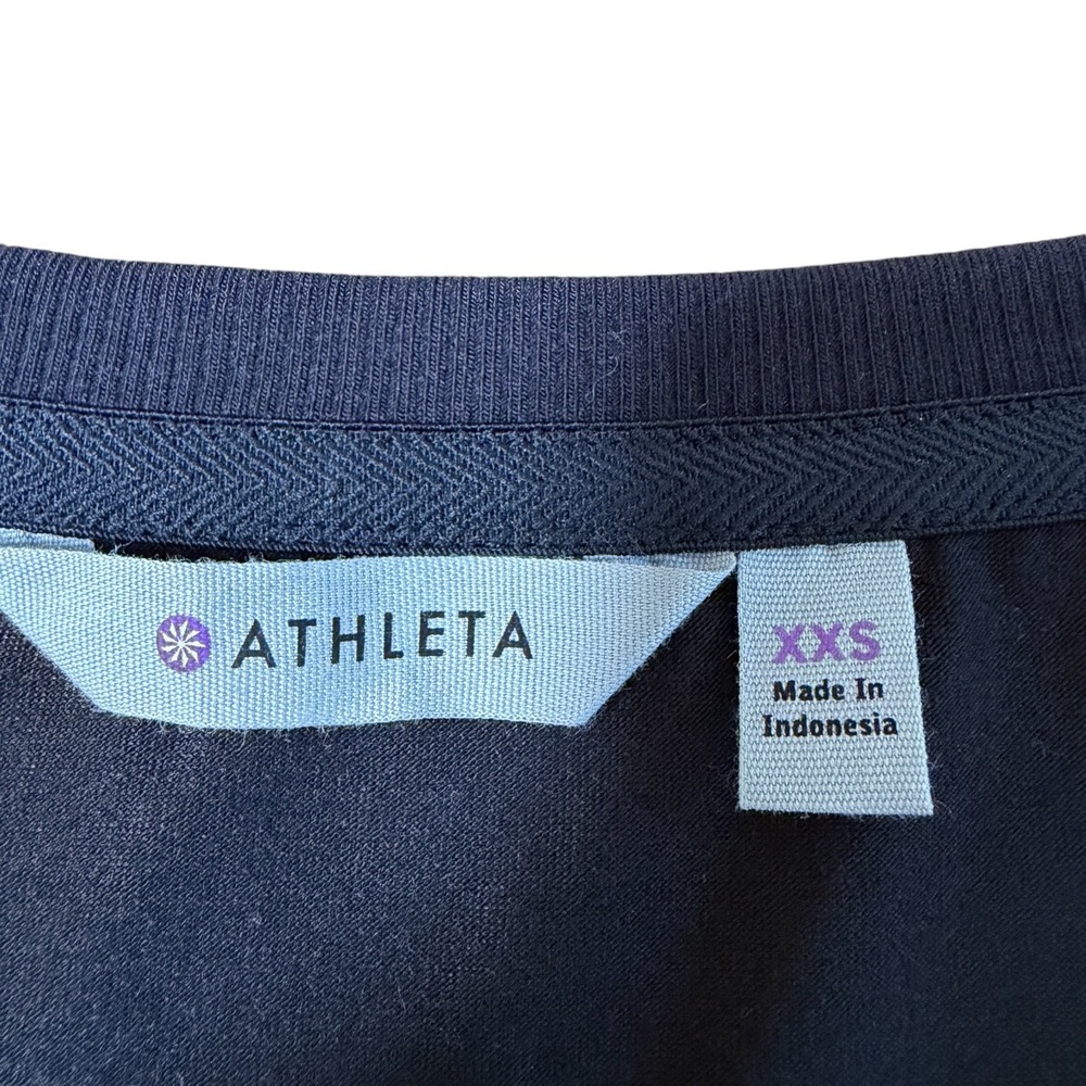 Athleta Topanga V Neck Dress Sz XXS Black Ruched Athleisure Travel Stretch - Picture 6 of 8